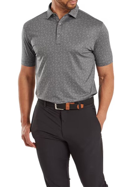 Çiçek Baskılı Polo Yaka Golf T-Shirt Çakıl Gri 81622