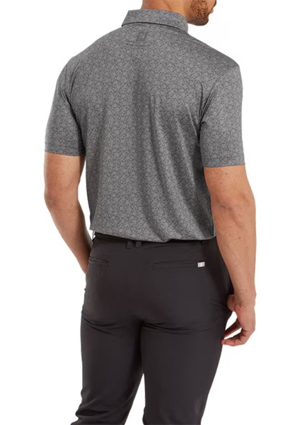 Çiçek Baskılı Polo Yaka Golf T-Shirt Çakıl Gri 81622