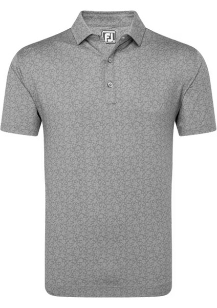 Çiçek Baskılı Polo Yaka Golf T-Shirt Çakıl Gri 81622