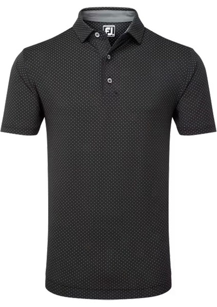 Stretch Lisle Nokta Baskı Polo Yaka Siyah Golf T-Shirt 81676 modelleri