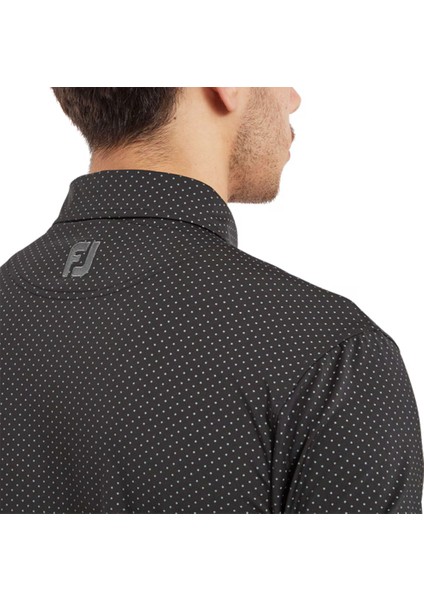 Stretch Lisle Nokta Baskı Polo Yaka Siyah Golf T-Shirt 81676 indirimleri