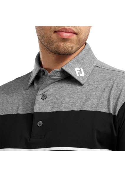 Stretch Pique Renk Bloklu Polo Yaka Gry/blk/wht Golf T-Shirt 90373
