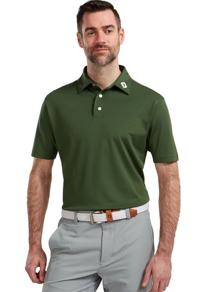 Stretch Pique Solid Polo Yaka Yeşil Golf T-Shirt 84455