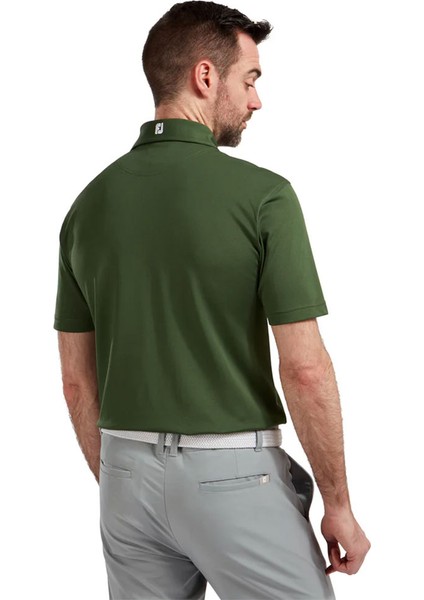 Stretch Pique Solid Polo Yaka Yeşil Golf T-Shirt 84455