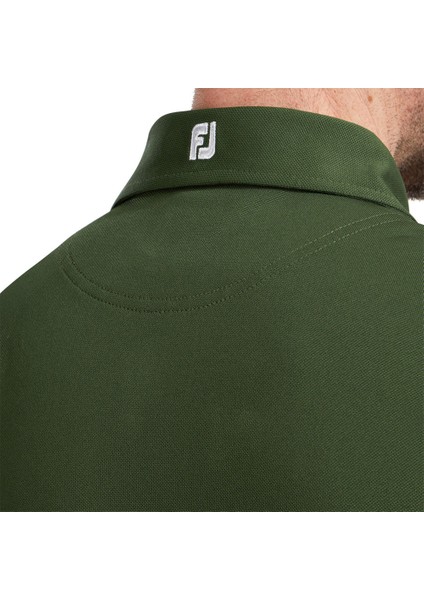 Stretch Pique Solid Polo Yaka Yeşil Golf T-Shirt 84455