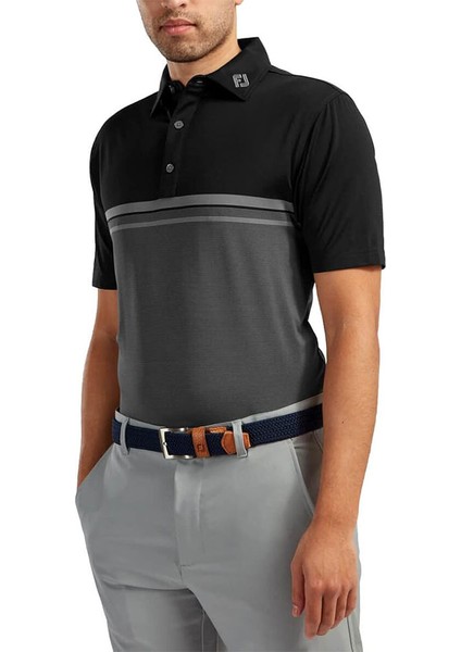 Stretch Pique Renk Bloklu Polo Yaka Blk/wht Golf T-Shirt 84468