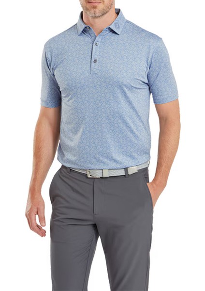 Çiçek Baskılı Polo Yaka Golf T-Shirt Mavi 81618