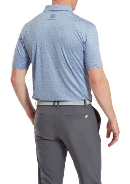 Çiçek Baskılı Polo Yaka Golf T-Shirt Mavi 81618