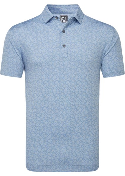 Çiçek Baskılı Polo Yaka Golf T-Shirt Mavi 81618