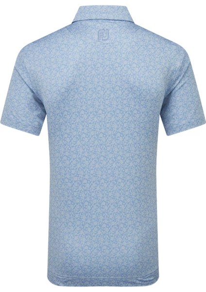 Çiçek Baskılı Polo Yaka Golf T-Shirt Mavi 81618