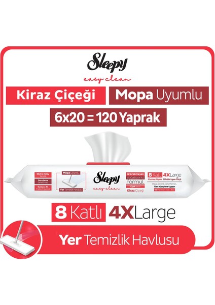 Easy Clean Kiraz Çiçeği Mopa Uyumlu Yer Temizlik Havlusu&mendili 6X20 (120 Yaprak)