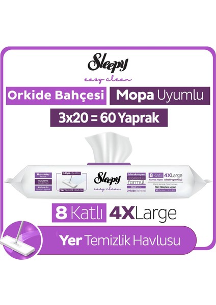 Easy Clean Orkide Bahçesi Mopa Uyumlu Yer Temizlik Havlusu&mendili 3X20 (60 Yaprak)