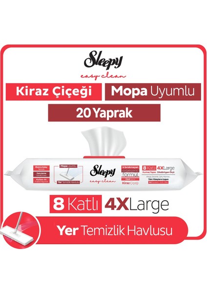 Easy Clean Kiraz Çiçeği Mopa Uyumlu Yer Temizlik Havlusu&mendili 20 Yaprak