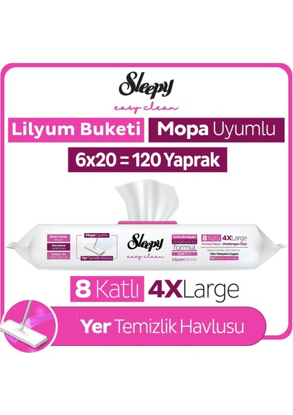 Easy Clean Lilyum Buketi Mopa Uyumlu Yer Temizlik Havlusu&mendili 6X20 (120 Yaprak)