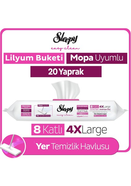 Easy Clean Lilyum Buketi Mopa Uyumlu Yer Temizlik Havlusu&mendili 20 Yaprak