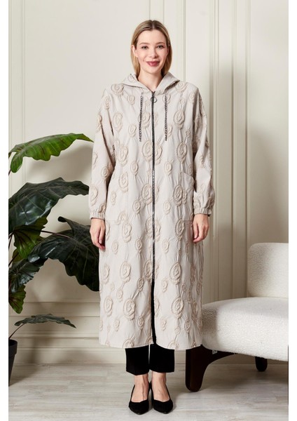 Kadın Büyük Beden Kapüşonlu Jakar Kap