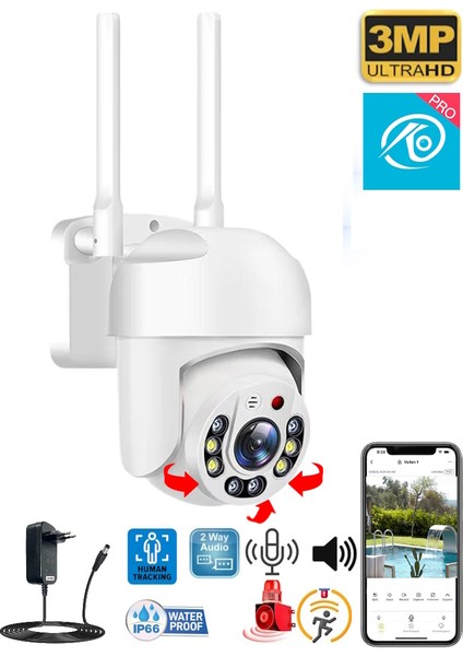 3011ONE 3mp Hareketli Wifi Akıllı Kamera , Yapay Zeka, Gece Görüş, Karşılıklı Konuşma Okam Pro Appventus