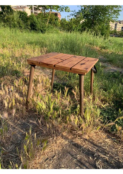 Ahşap Atölyesinden Kalın Ahşap Lüx Konik Ayaklı Kamp Doğa Masası 50*50 Cm