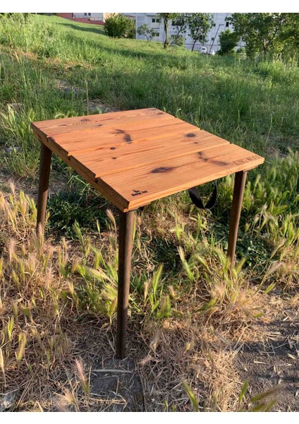 Ahşap Atölyesinden Kalın Ahşap Lüx Konik Ayaklı Kamp Doğa Masası 50*50 Cm