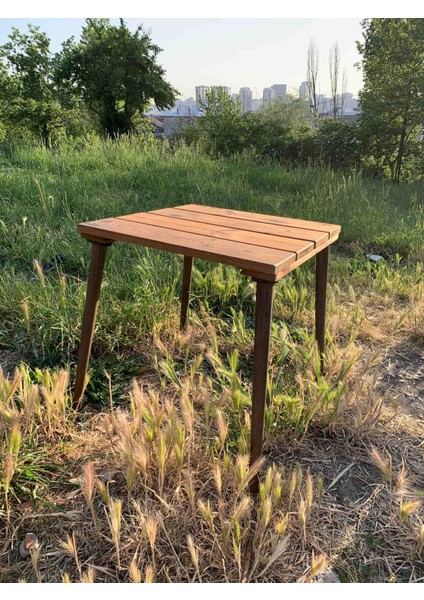 Ahşap Atölyesinden Kalın Ahşap Lüx Konik Ayaklı Kamp Doğa Masası 50*50 Cm