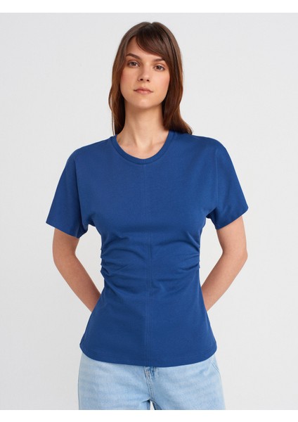 31585 Drape Detaylı T-Shirt-Indigo
