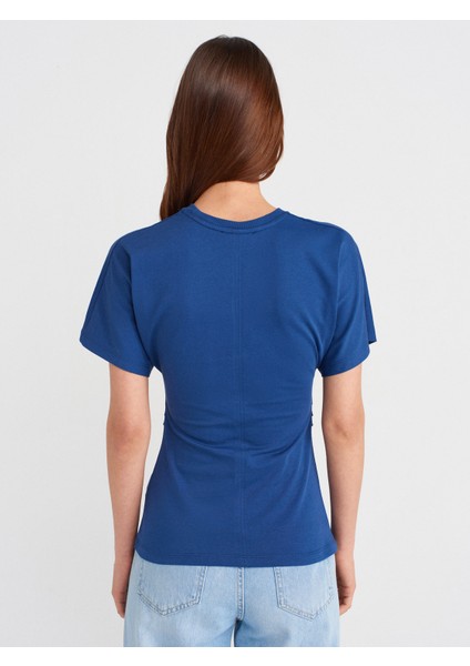 31585 Drape Detaylı T-Shirt-Indigo fiyatları
