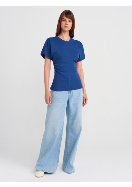 31585 Drape Detaylı T-Shirt-Indigo fırsatları