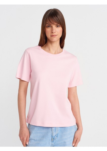 31763 Bisiklet Yaka T-Shirt-Toz Pembe