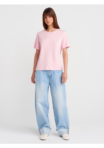 31763 Bisiklet Yaka T-Shirt-Toz Pembe fırsatları