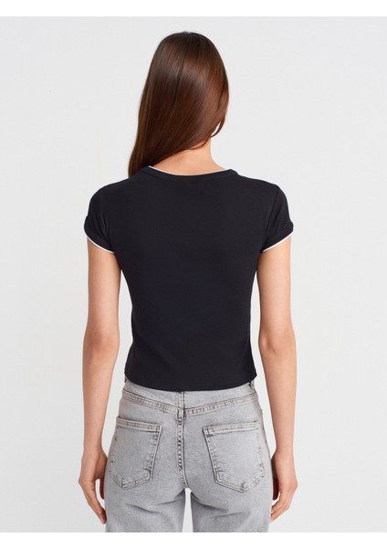 31750 Kontrast Kısa Kollu Tshirt-Siyah fiyatları