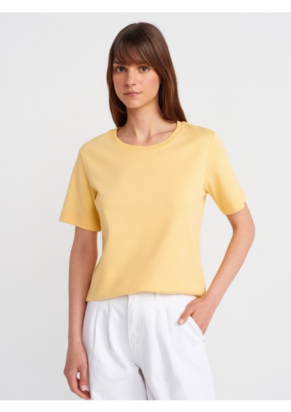 31763 Bisiklet Yaka T-Shirt-Sarı