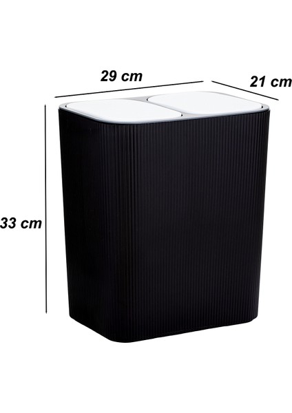 13255 Click Kapak Siyah-Beyaz Iki Bölmeli Modern Çöp Kovası 15LT