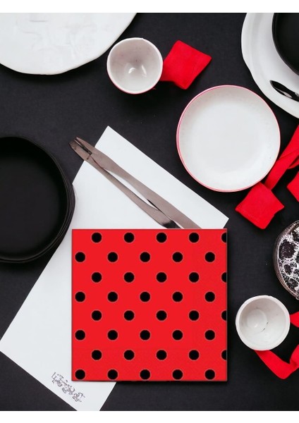 Puantiyeli Peçete Kırmızı Siyah 20'li fiyatları