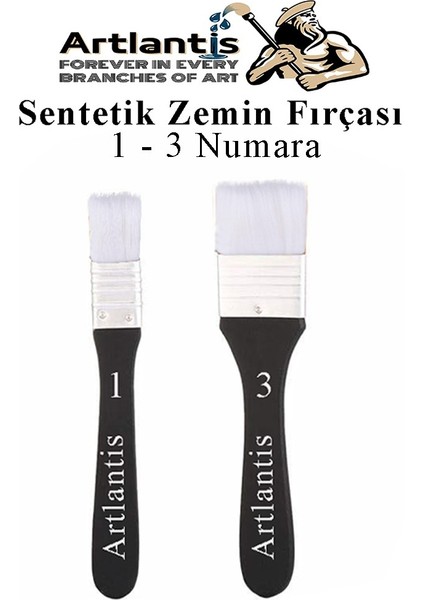 Zemin Fırçası 1 ve 3 Numara 2 Adet Siyah Saplı Beyaz Fırça Kıllı Sentetik Ipek Uçlu Kıl Akrilik Guaj Yağlı Boya Fırçası