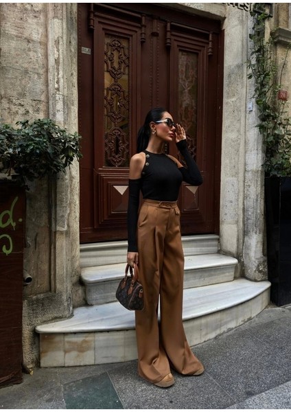 Üç Düğme Detayli Palazzo Pantolon modelleri