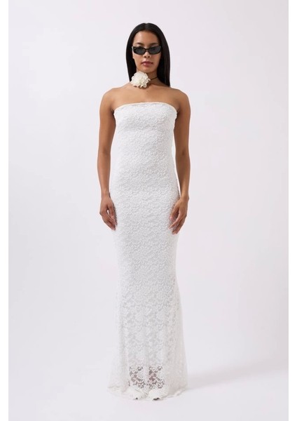 Straplez Dantel Maxi Elbise