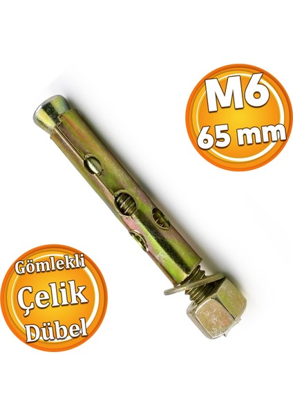 ( 8 Adet ) Saplamalı Gömlek Çelik Dübel M6X65 mm Raf Montaj Bağlantı Zemin Monte Betona Asma Aparat fırsatları