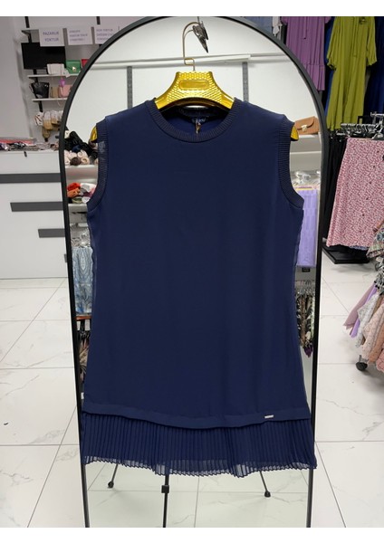 Süssü Sıfır Kollu Önü Şifon Piliseli Penye Içlik Tunik 90 cm 876 1282