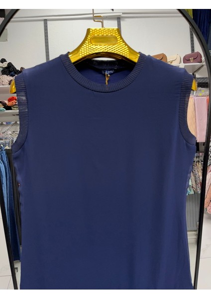 Süssü Sıfır Kollu Önü Şifon Piliseli Penye Içlik Tunik 90 cm 876 1282