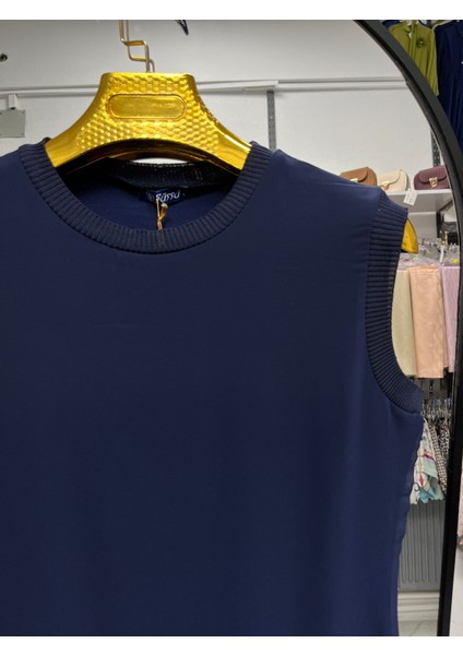 Süssü Sıfır Kollu Önü Şifon Piliseli Penye Içlik Tunik 90 cm 876 1282