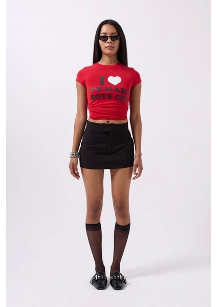 Nakış Detay Baskılı Crop T-Shirt fiyatları