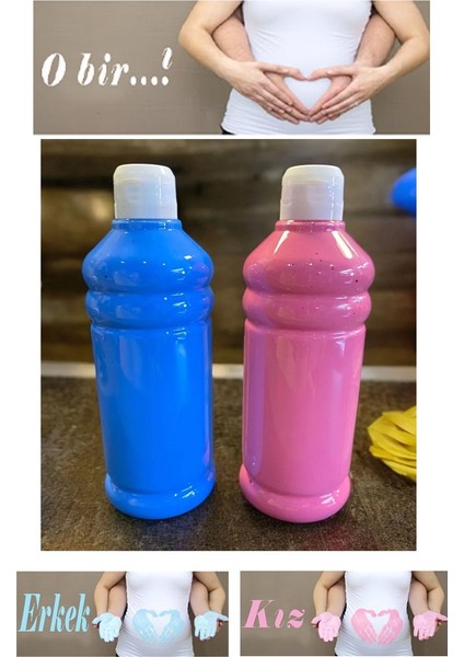 Mavi Pembe Cinsiyet Belirleme Parmak Boyası 1 Adet 500 ml Kız Cinsiyet Açıklama Boyası Yıkanabilir Zararsız