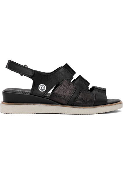 D25YS-5040 Kadın Hakiki Deri Düz Sandalet Siyah