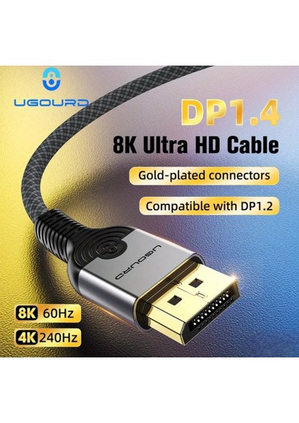 1-Metre DP 1.4 DisplayPort Kablo 8K 60HZ+4K 120HZ 144Hz 165Hz 32.4Gbps Yüksek Hızlı Video Kablosu Ce Lisanslı HDR TV Monitör Bilgisayar