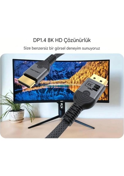 1-Metre DP 1.4 DisplayPort Kablo 8K 60HZ+4K 120HZ 144Hz 165Hz 32.4Gbps Yüksek Hızlı Video Kablosu Ce Lisanslı HDR TV Monitör Bilgisayar