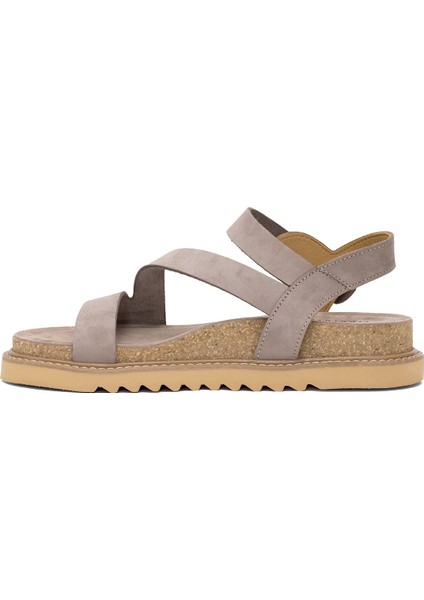 D25YS-5240 Kadın Hakiki Deri Düz Sandalet Vizon modelleri