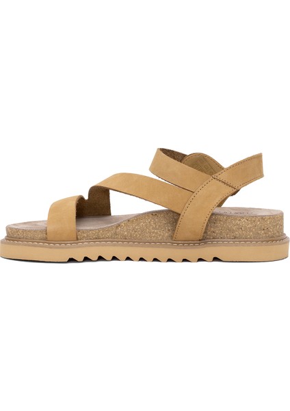 D25YS-5240 Kadın Hakiki Deri Düz Sandalet Camel modelleri