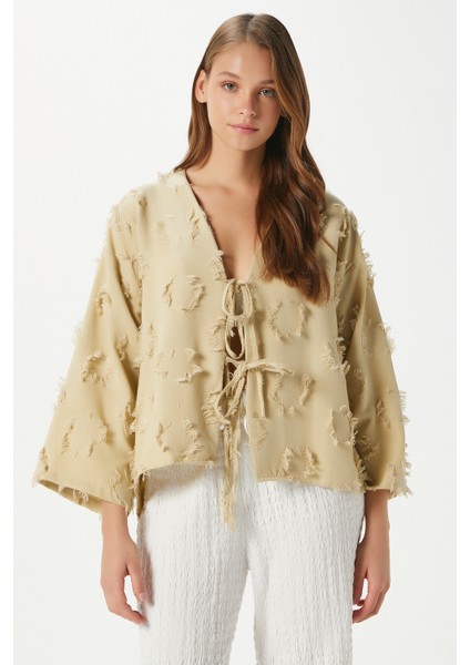 Kadın Harmony Bağcıklı Çağla Yeşili Kimono Gömlek