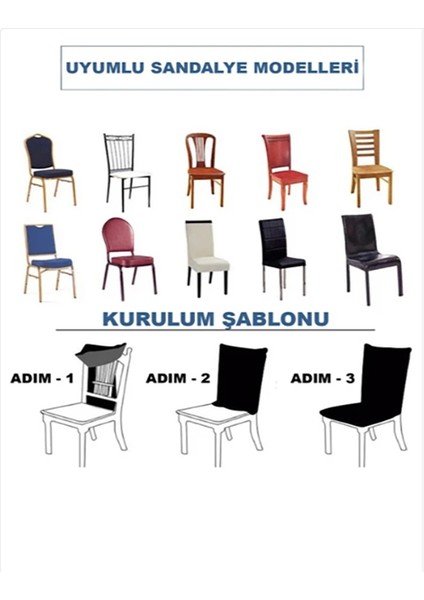 Bambu Sandalye Kılıfı Yıkanabilir Likralı Esnek Lastikli Sandalye Örtüsü 6'lı
