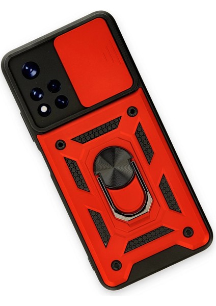 Xiaomi Redmi Note 11T Kılıf Pars Lens Yüzüklü Silikon - Kırmızı Gnzrz